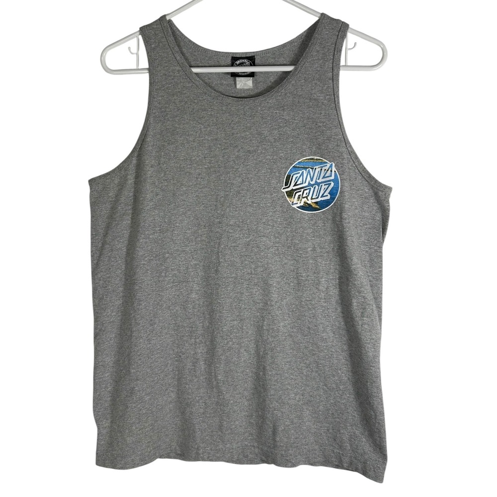 Santa Cruz Skateboards Men Gray Graphic Dot Logo Tank Top Sleeveless Shirt M